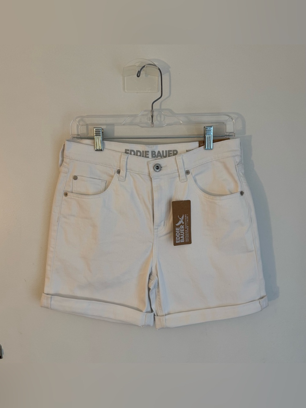 Eddie Bauer Boyfriend Rolled Shorts Women’s Size 4 White Mid Rise Denim NWT